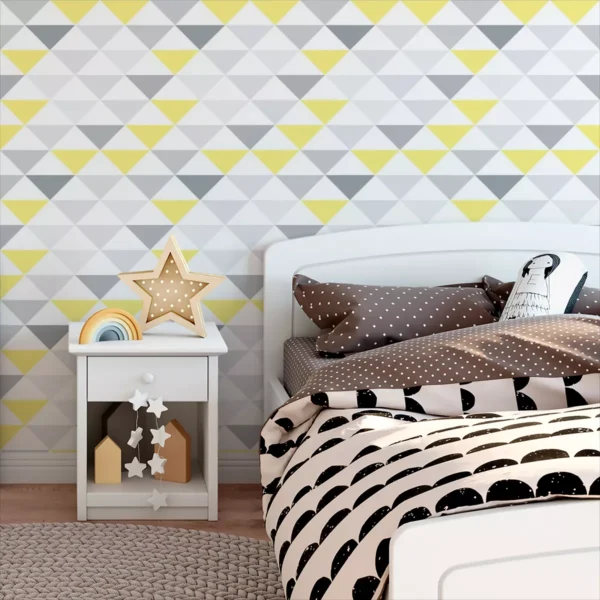 Papel De Parede Adesivo Quarto Triângulo Amarelo 3,5m