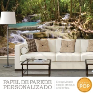 Papel De Parede Adesivo Rio Cascata Natureza Floresta 2x2m