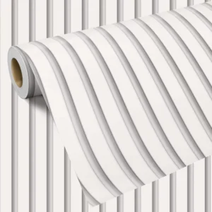 Papel De Parede Adesivo Ripado Branco Gelo Vertical Lavável