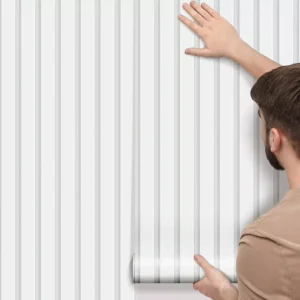 Papel De Parede Adesivo Ripas De Madeira Branco Lavável 12m