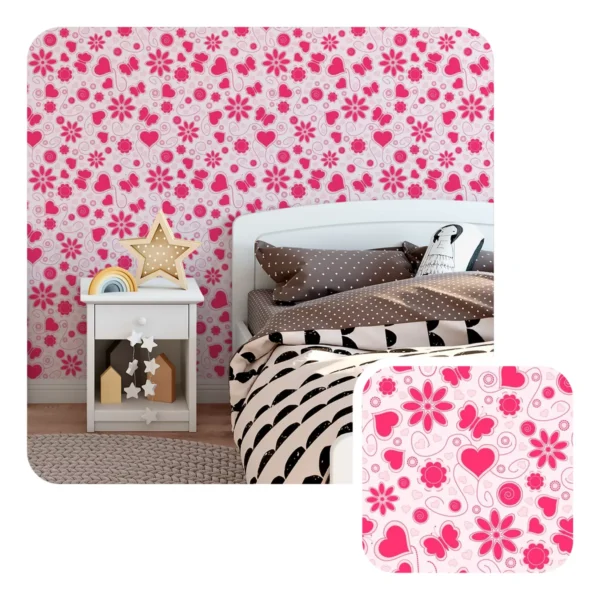 Papel De Parede Adesivo Rosa Borboleta Quarto Pink 5m