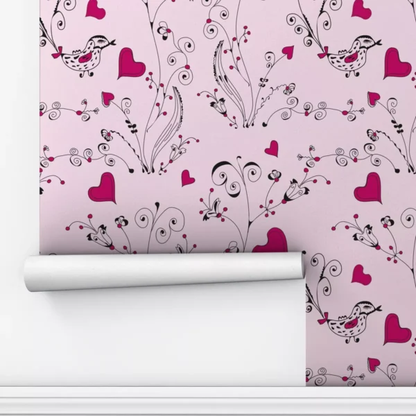 Papel De Parede Adesivo Rosa Coração Cute Fofo Menina 2.5m