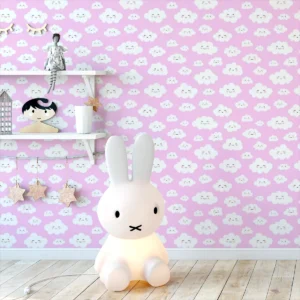 Papel De Parede Adesivo Rosa Cute Nuvem Sala Bebê Kid 2,5m