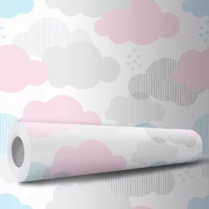 Papel De Parede Adesivo Rosa Kid Infantil Azul Nuvens 10m