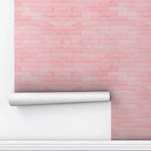 Papel De Parede Adesivo Rosa Tijolinhos Lavável Sala 12m