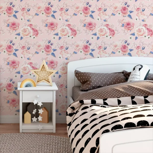 Papel De Parede Adesivo Rosas Sala Delicado Rose Quarto 2,5m