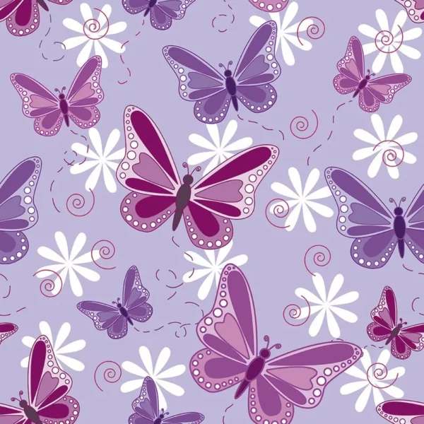 Papel De Parede Adesivo Roxo Borboletas Rosas E Roxas - 10m