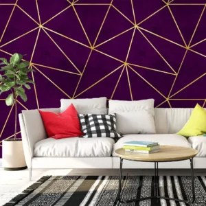 Papel De Parede Adesivo Roxo Dark E Dourado 2,5m