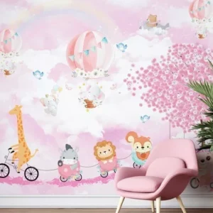 Papel De Parede Adesivo Safari Baby Bicicleta Menina M²