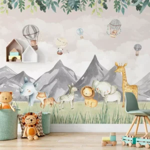 Papel De Parede Adesivo Safari Infantil 3m X 3m 9m²