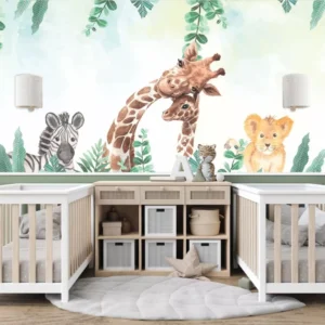 Papel De Parede Adesivo Safari Infantil Aquarela Baby M²