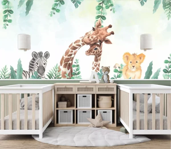 Papel De Parede Adesivo Safari Infantil Aquarela Baby M²