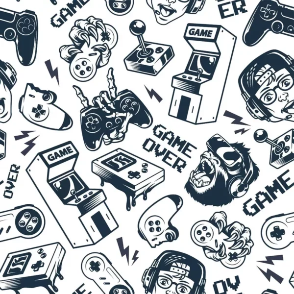 Papel De Parede Adesivo Sala Gamer Jogos Azul Controle 3.5m