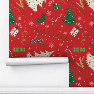 Papel De Parede Adesivo Sala Lavável Natal Árvores 5m