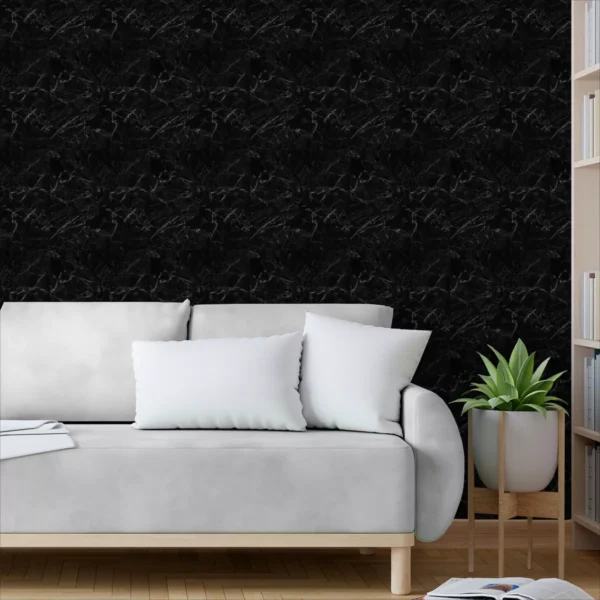 Papel De Parede Adesivo Sala Mármorizado Lavável Preto 3,5m