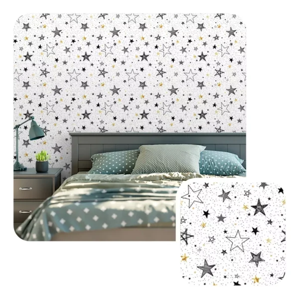 Papel De Parede Adesivo Star Teen Estrelas Dourado 10m