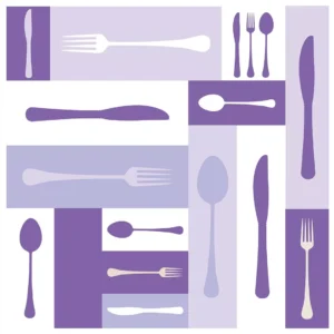 Papel De Parede Adesivo Talheres Cozinha Roxo Lilás Lavável