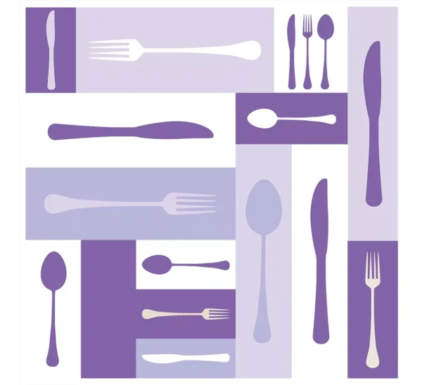 Papel De Parede Adesivo Talheres Cozinha Roxo Lilás Lavável