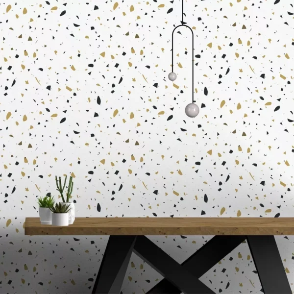 Papel De Parede Adesivo Terrazzo Tons De Bege E Preto