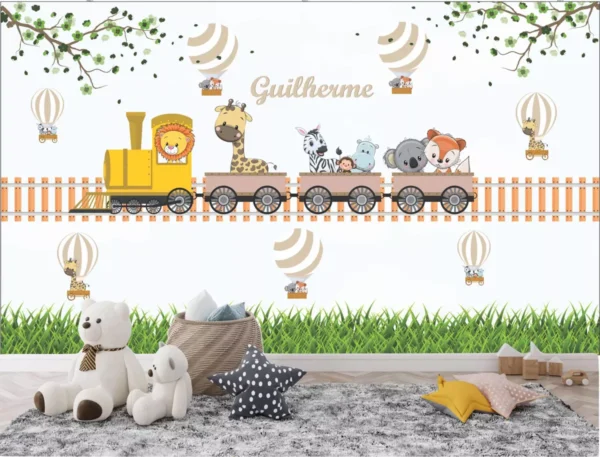 Papel De Parede Adesivo Trenzinho Infantil Safari M²