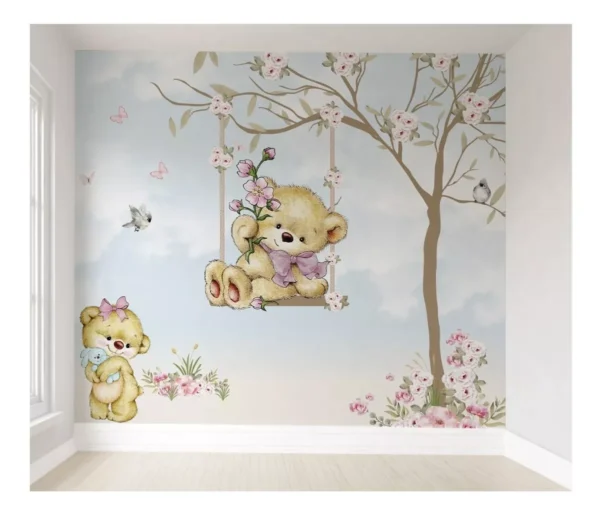 Papel De Parede Adesivo Ursinha Quarto Infantil Menina 1m²