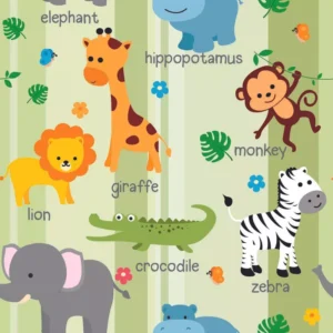 Papel De Parede Adesivo Verde Animais Vinílico Safari 10m