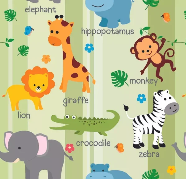 Papel De Parede Adesivo Verde Animais Vinílico Safari 10m