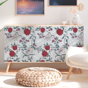 Papel De Parede Adesivo Vermelha Sala Rosas Lavável 12m