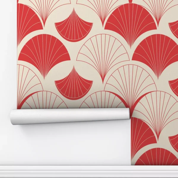 Papel De Parede Adesivo Vermelho Floral Japones Padrao 10m