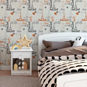 Papel De Parede Adesivo Vintage Bege Sala Laranja Paris 2m