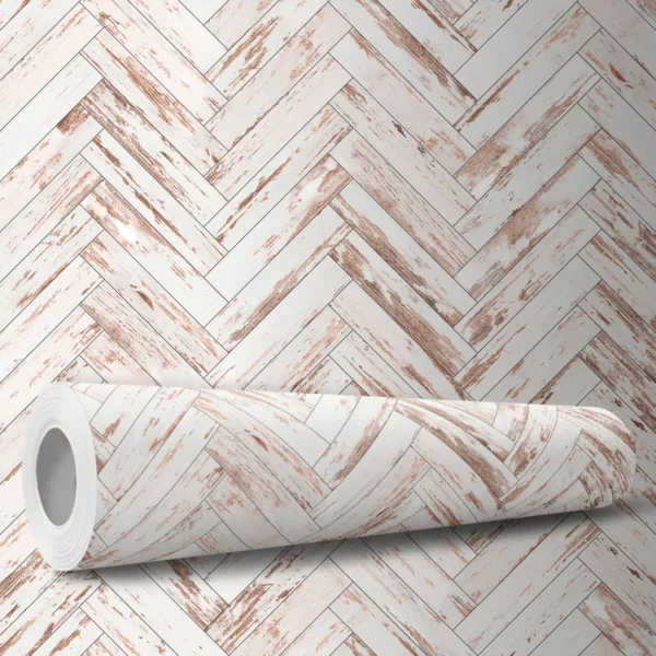 Papel De Parede Adesivo Vintage Chevron Branco Madeira 10m