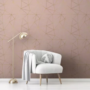 Papel De Parede Adesivo Zara A03 Geométrico Dourado Rosa 3m