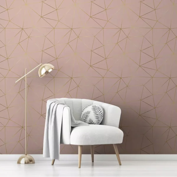 Papel De Parede Adesivo Zara A03 Geométrico Dourado Rosa 3m