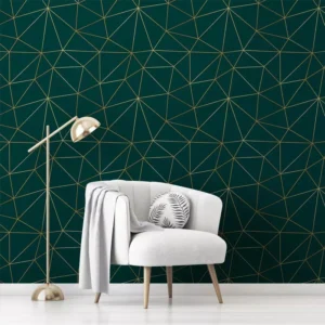 Papel De Parede Adesivo Zara A07 Geométrico Dourado Verde 3m