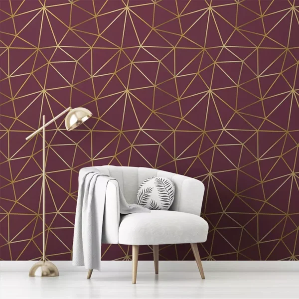 Papel De Parede Adesivo Zara A11 Geométrico Dourado Rosa 3m