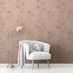 Papel De Parede Adesivo Zara A13 Geométrico Dourado Rosa 3m