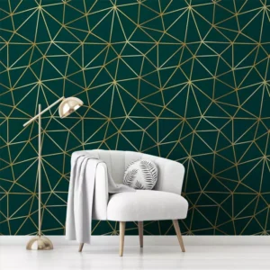 Papel De Parede Adesivo Zara A17 Geométrico Dourado Verde 3m