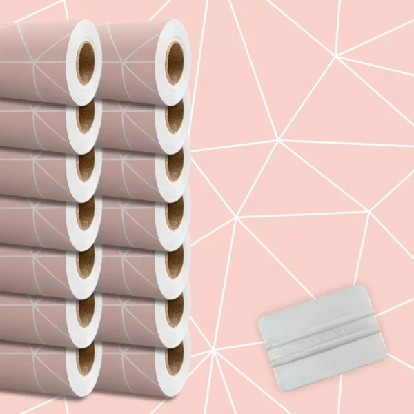 Papel De Parede Adesivo Zara Geométrico Branco Rosa 14 Rolos