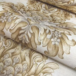 Papel De Parede Alto Relevo Arabescos Dourado Com Glitter