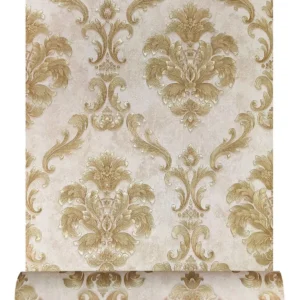 Papel De Parede Alto Relevo Vinílico Damask Dourado + Cola