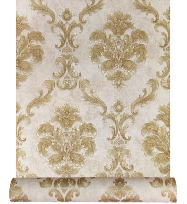 Papel De Parede Alto Relevo Vinílico Damask Dourado + Cola