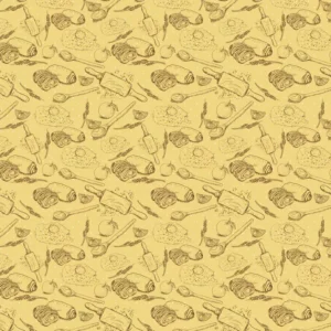 Papel De Parede Amarelo Desenhos Ovos E Pães Adesivo Lavável