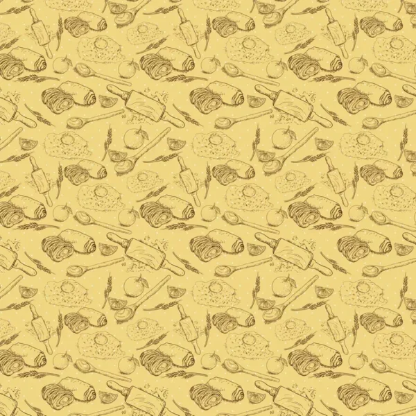 Papel De Parede Amarelo Desenhos Ovos E Pães Adesivo Lavável