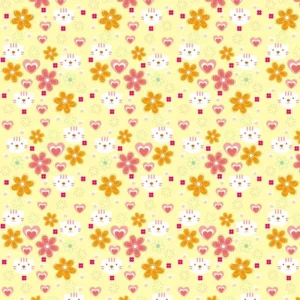 Papel De Parede Amarelo Flores Gatinha E Corações Decorativo