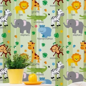 Papel De Parede Animais Em Inglês Quarto Infantil Rolo 5m