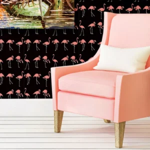 Papel De Parede Animais Flamingo Rosa No Preto 310x58cm