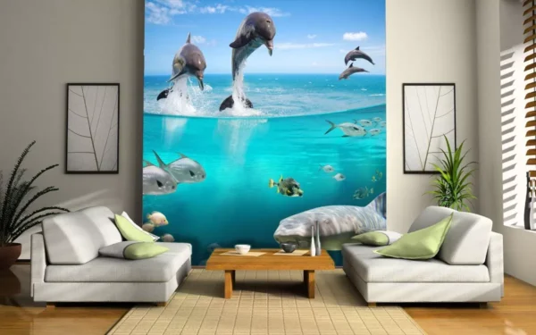 Papel De Parede Animais Fundo Do Mar Golfinhos 7,5m² Anm73