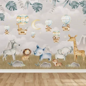 Papel De Parede Animais Infantil Safari Leão Quarto Bebê M²