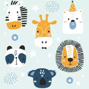 Papel De Parede Animais Laranja Azul Quarto Infantil 3m