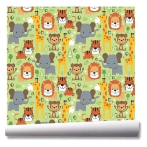 Papel De Parede Animais Leão Girafa Safari Kit 03 Rolos A131